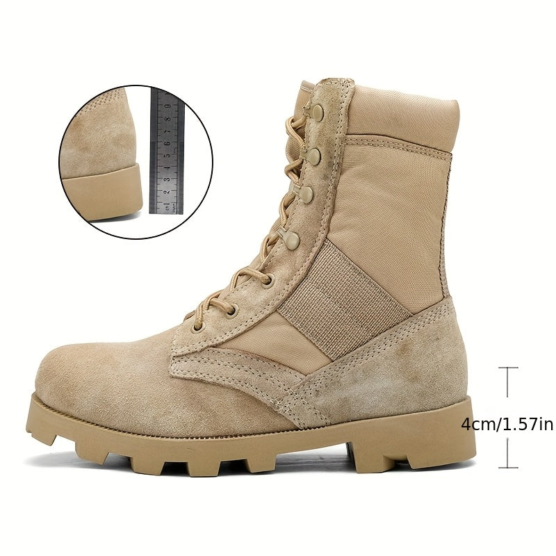 Stiefel Herren Beige Outdoor Schnürstiefel mit Reißverschluss Hoher Schaft