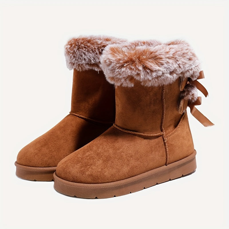 Damen Winterstiefel mit Kunstfell Futter und Schleifen Details
