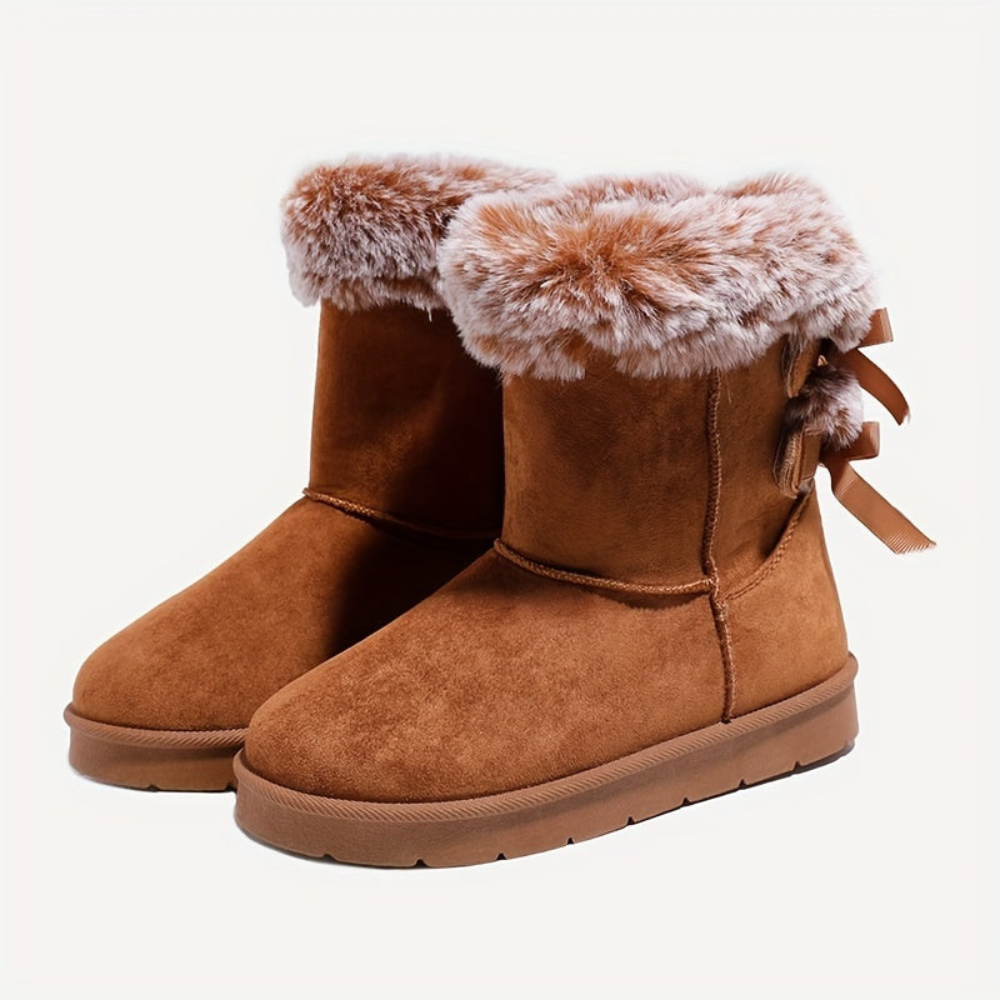 Damen Winterstiefel mit Kunstfell Futter und Schleifen Details