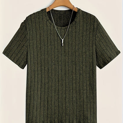 Herren T-Shirt mit vertikalem Strukturmuster – Modernes Freizeitshirt mit Rundhalsausschnitt