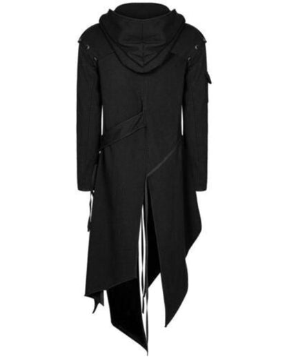 Herren-Mantel im Gothic-Stil mit Kapuze und asymmetrischem Saum