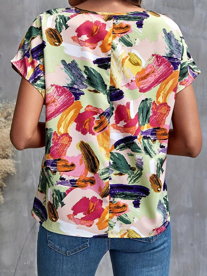 Damen Elegantes Kurzarm-Shirt mit künstlerischem Print – Perfekt für Alltag & Freizeit