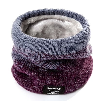 Fashion Letter Cloth Label Gradient Knit Scarf Autumn Winter Fleece Thickened Double Layer Warm Neck Cover Outdoor Leisure Sports Running Cycling Skiing Mountaineering Windproof Warm Neck Scarf