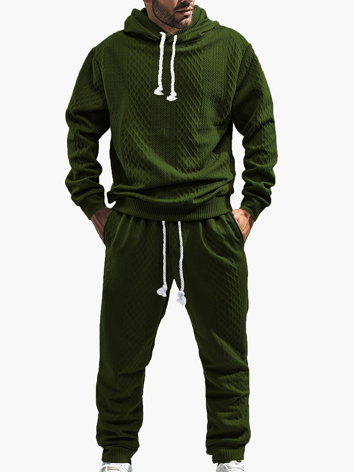 Herren Kapuzenpullover & Jogginghose Set Strukturiert Langarm Freizeitanzug Mehrfarbig