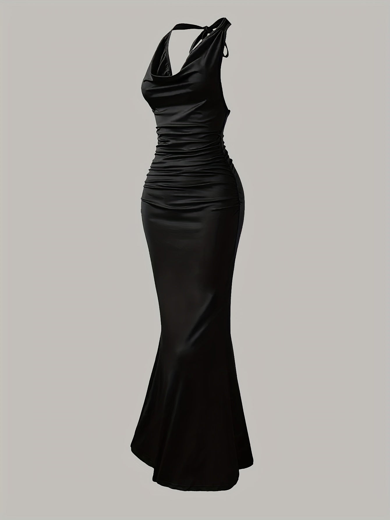 Damen Elegantes Abendkleid mit Wasserfallausschnitt und Rückenbindung – Figurbetontes Maxikleid für besondere Anlässe