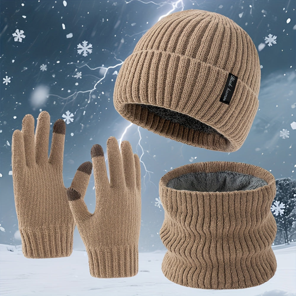 Winter Set Beanie Mütze Strickschal & Handschuhe mit Touchscreen-Funktion