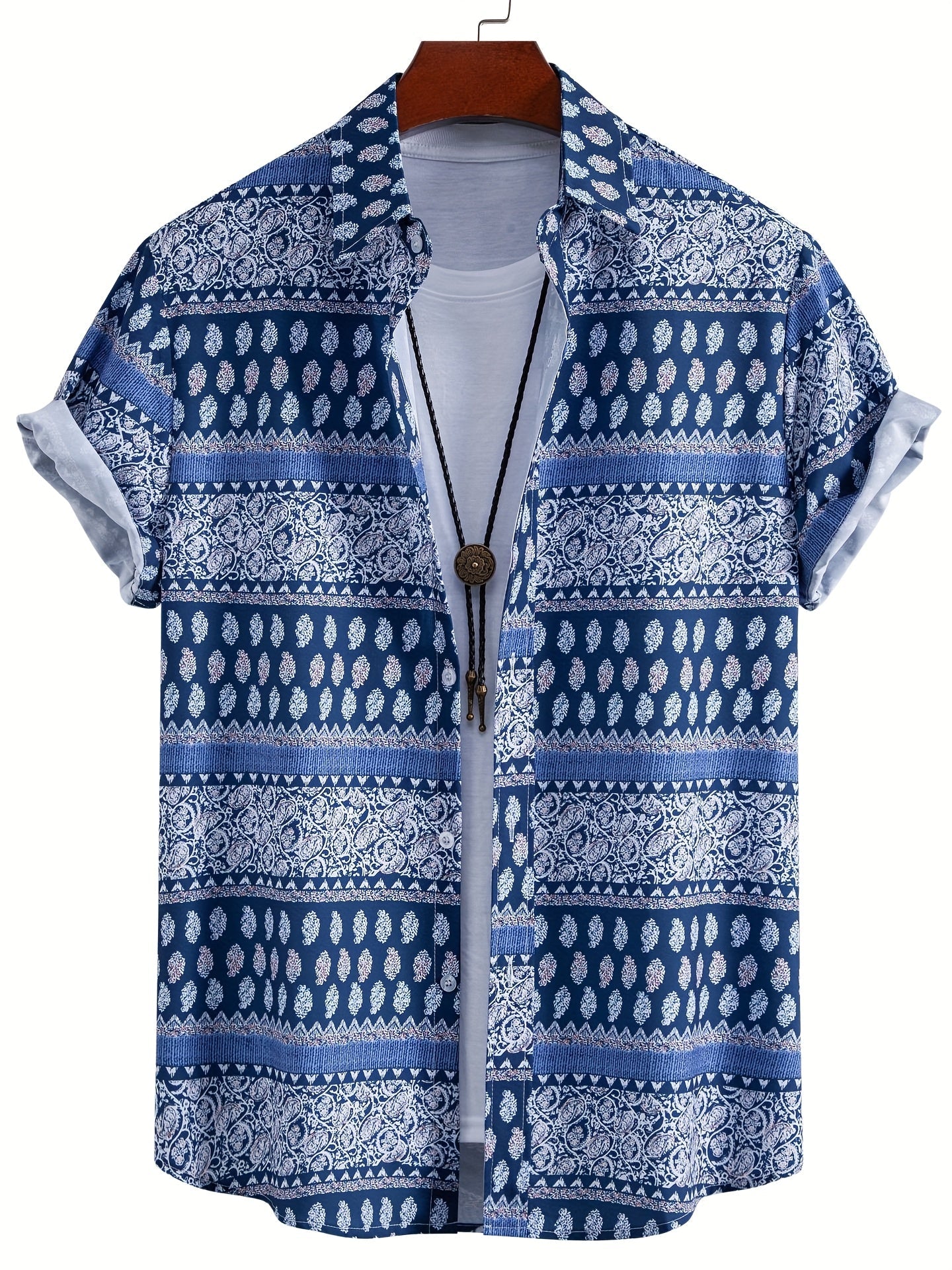 Herren Kurzarm Freizeithemd mit Muschel-Print – Modernes Urlaubshemd für Strand und Sommer