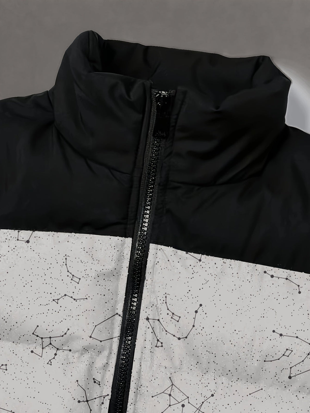 Unisex Steppjacke mit Sternenmuster, Stehkragen und Reißverschluss