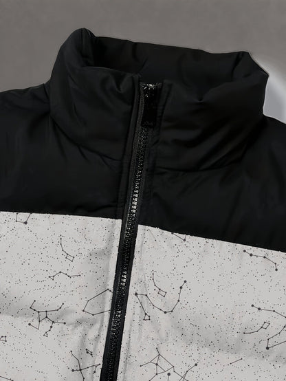 Unisex Steppjacke mit Sternenmuster, Stehkragen und Reißverschluss