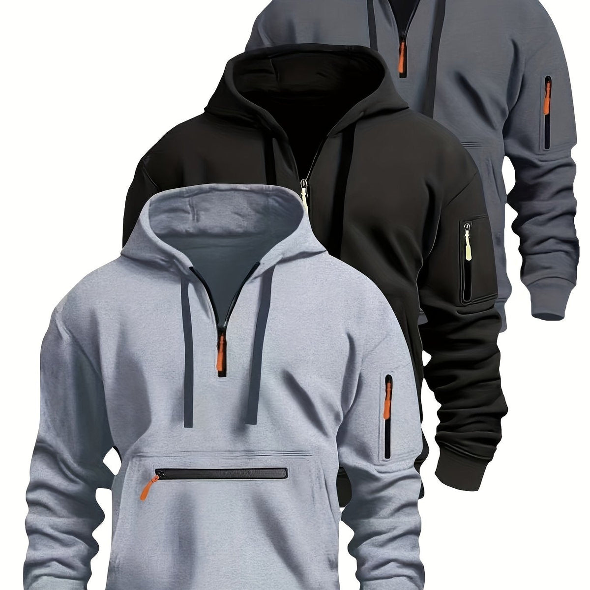 Herren Hoodie mit Reißverschluss und Taschen Kapuzenpullover