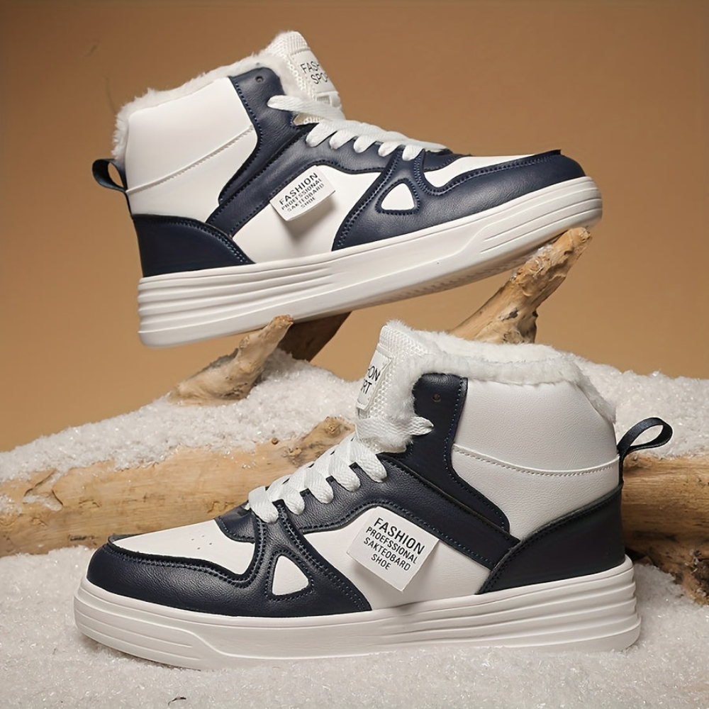 Unisex Sneaker High-Top Winterfutter Weiß-Dunkelblau
