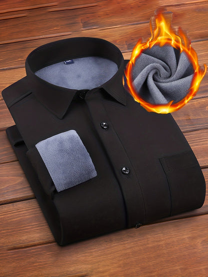 Herren Winterhemd Langarm mit Brusttasche und Fleecefutter