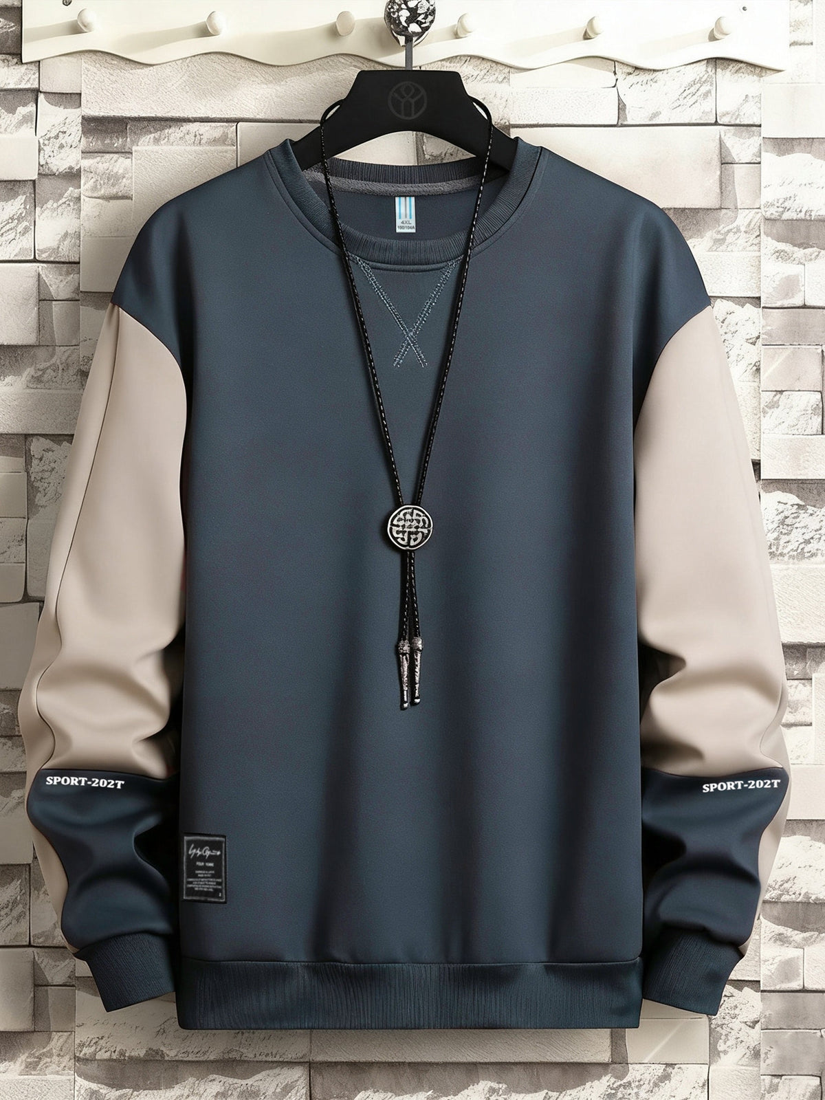 Herren Colorblock Sweatshirt mit Rundhalsausschnitt und Rippbündchen