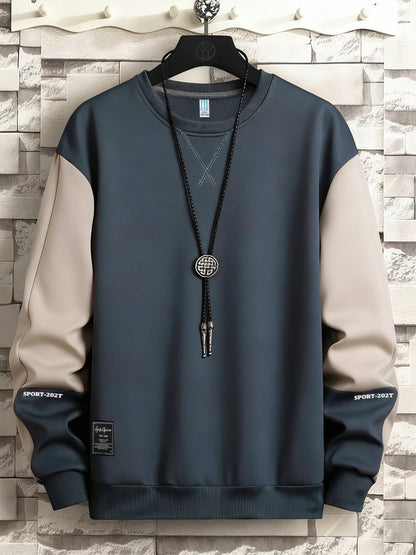 Herren Colorblock Sweatshirt mit Rundhalsausschnitt und Rippbündchen
