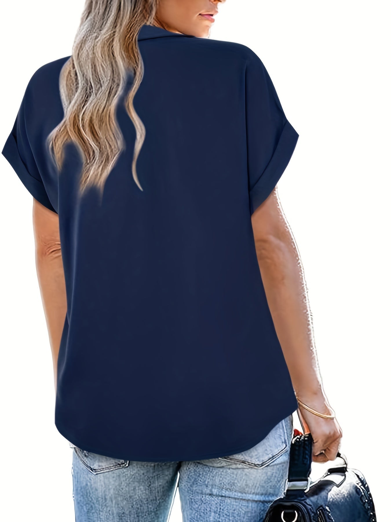 Damen Bluse mit V-Ausschnitt und kurzen Ärmeln – Eleganter Freizeit-Look für Alltag und Büro