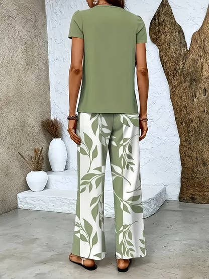Damen Sommer Set Elegant Zweiteiler mit Weiten Hosen und Kurzarmshirt – Perfekt für Freizeit und Urlaub