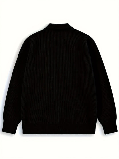 Gerippter Herren Cardigan mit Kragen und Knopfleiste, lässige Strickjacke für Männer