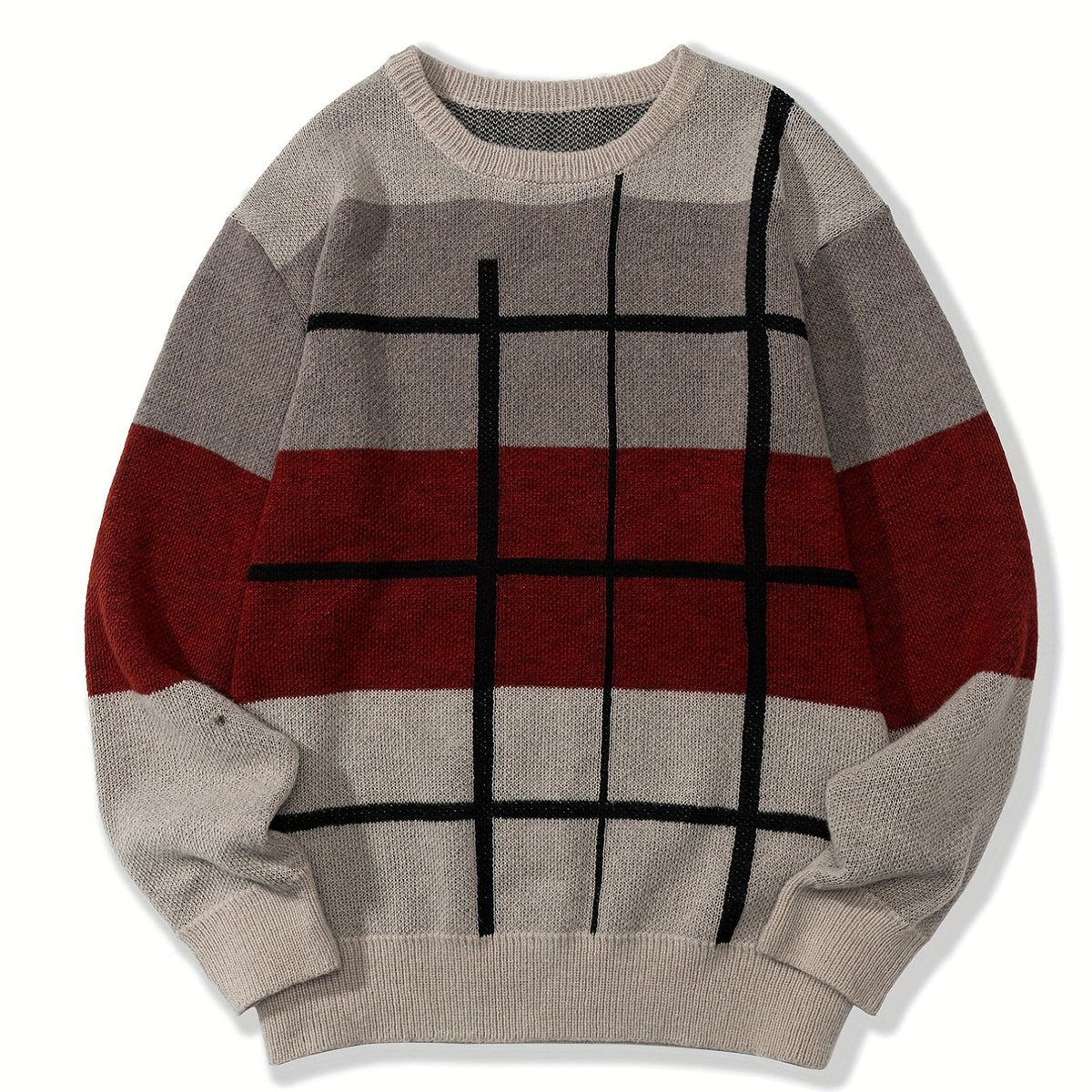 Unisex Rundhals Pullover mit Farbmuster und Karodesign