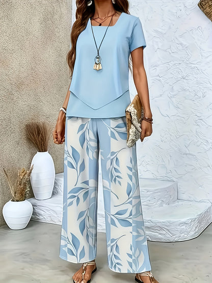Damen Sommer Set Elegant Zweiteiler mit Weiten Hosen und Kurzarmshirt – Perfekt für Freizeit und Urlaub