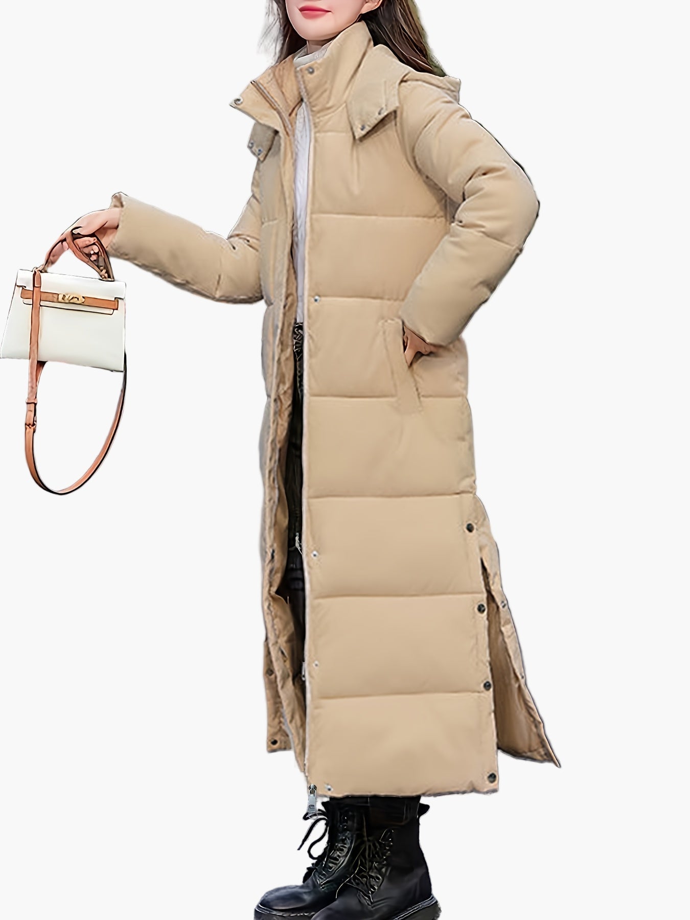 Damen Steppmantel Winter Elegant Lang mit Kapuze – Perfekt für kalte Tage
