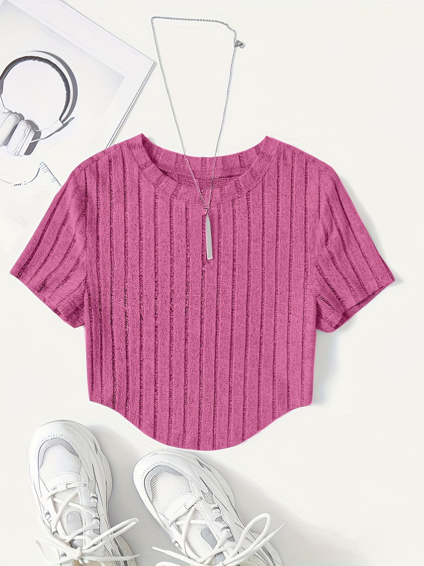 Damen Kurzarm-Ripptop im Casual-Look – Perfekt für Freizeit und Alltag