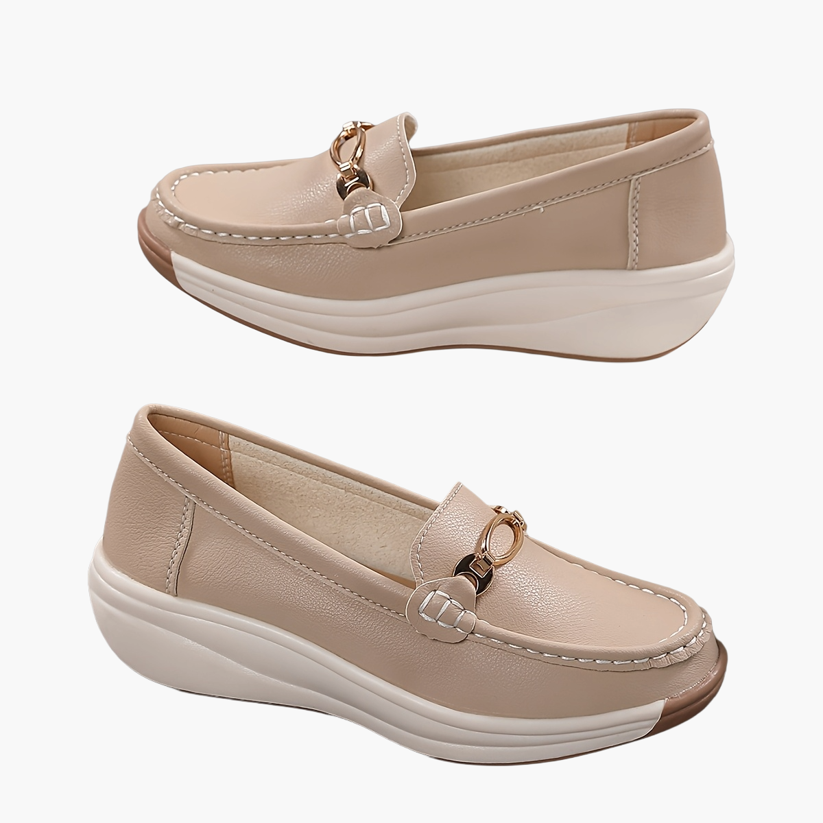 Damen Komfort-Loafer mit Plateau und Goldverzierung – Elegante Slip-Ons für Alltag & Büro