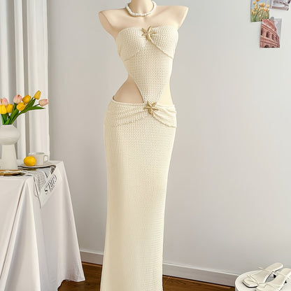 Damen Abendkleid Elegant Cut-Out Bodenlang Strandlook