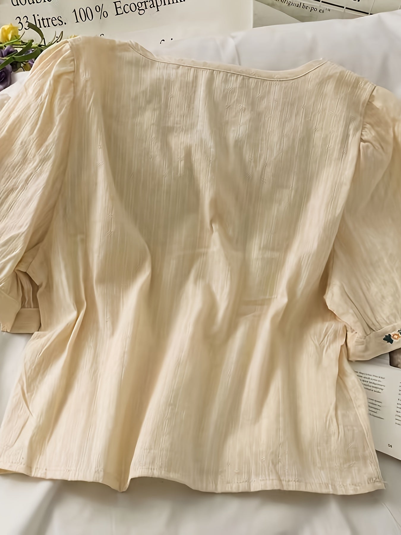 Damen Bluse elegant mit Stickerei und Quadratkragen – Sommer Freizeit Oberteil