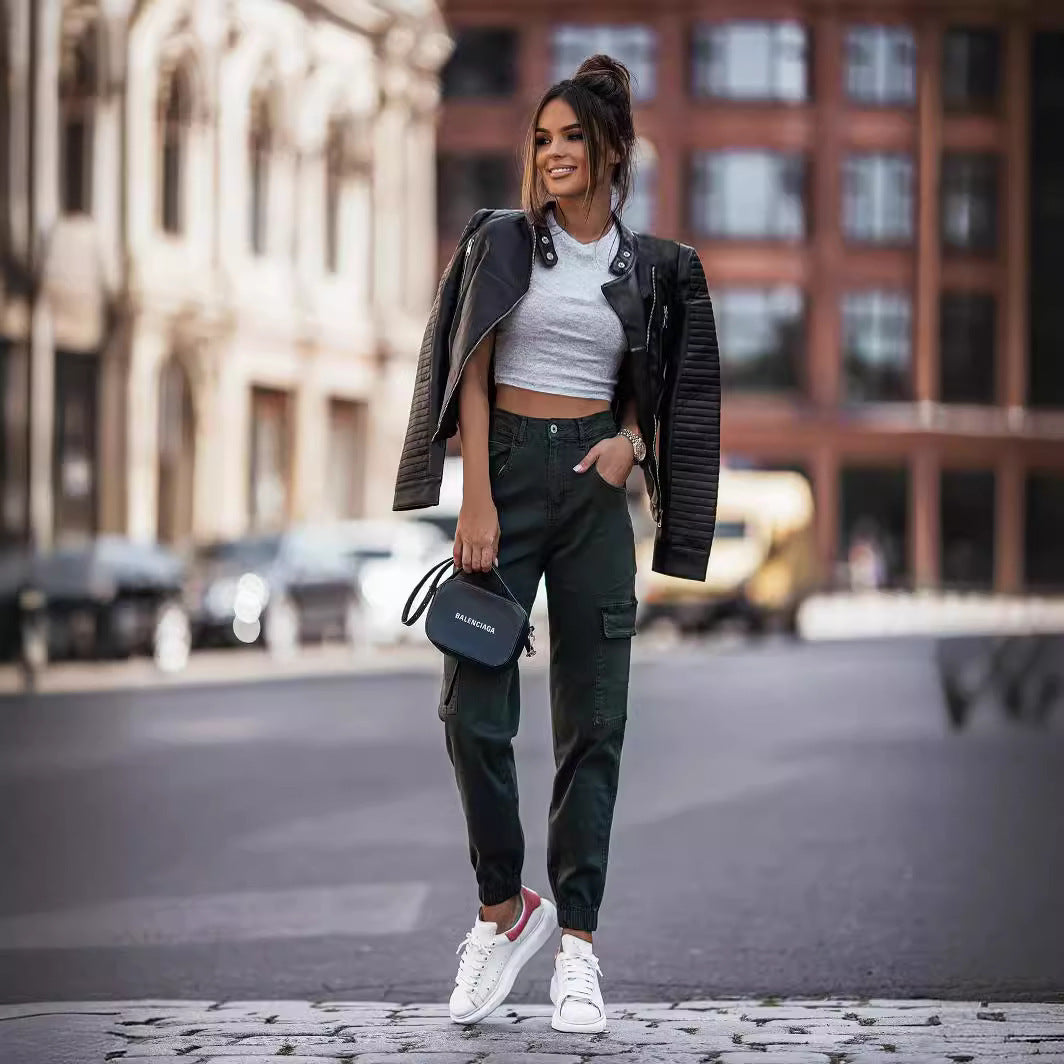 Damen Stylische Biker-Jacke im Modernen Freizeit-Look