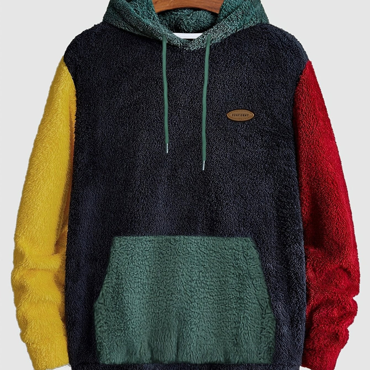 Teddy-Fleece Color-Block Hoodie mit Kängurutasche und Kapuze