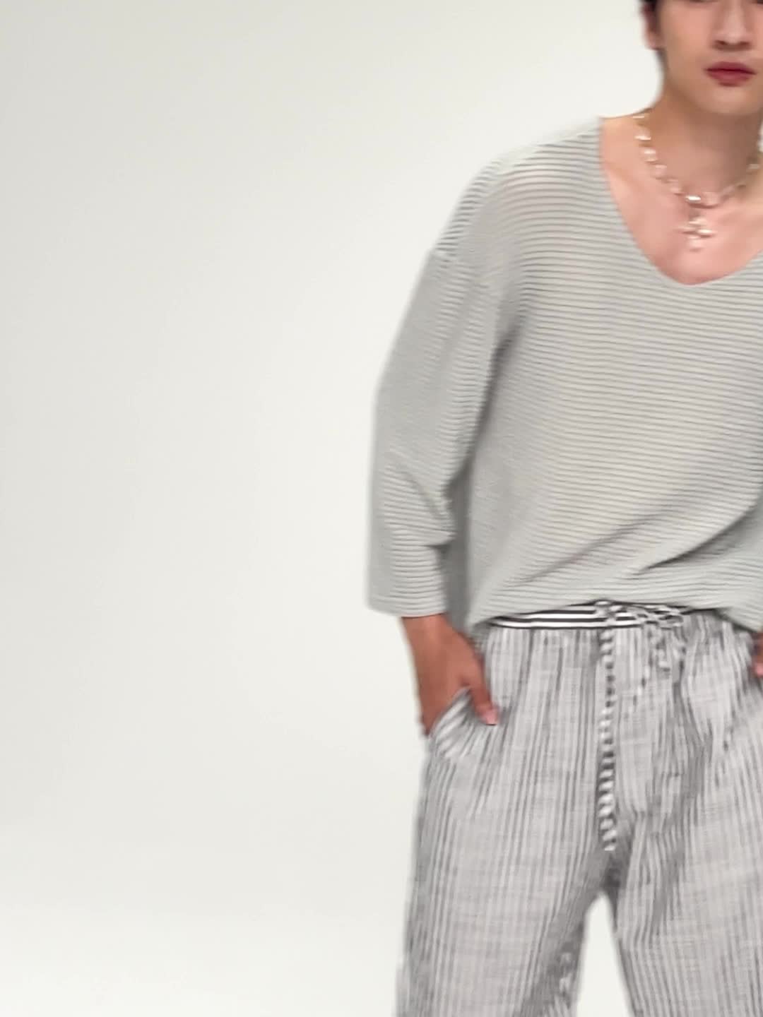 Herren Strickpullover V-Ausschnitt Lockerer Mesh-Look Freizeitpullover für Alltag und Urlaub