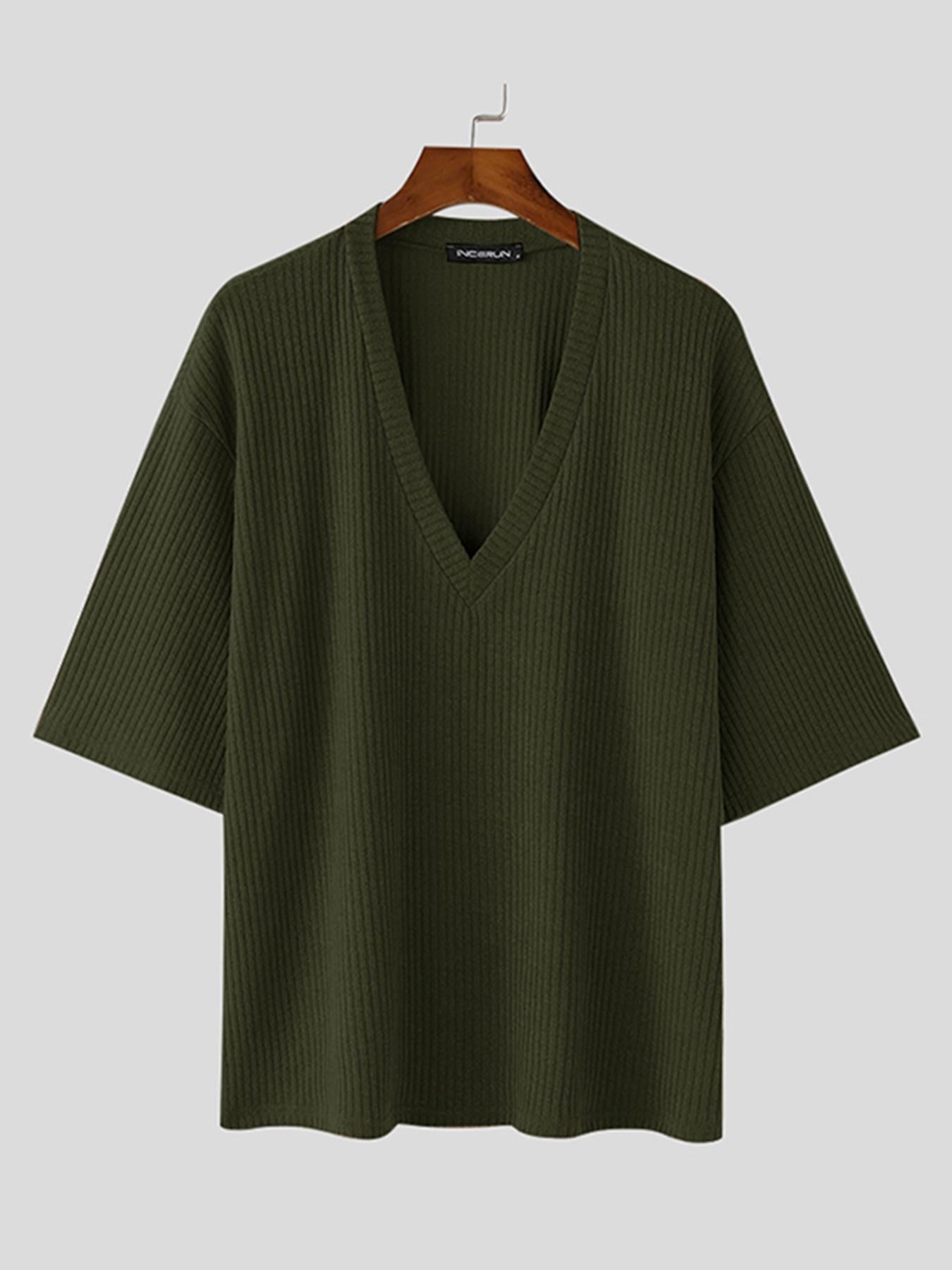 Herren Strickpullover V-Ausschnitt Kurzarm Rippstrick Lässig