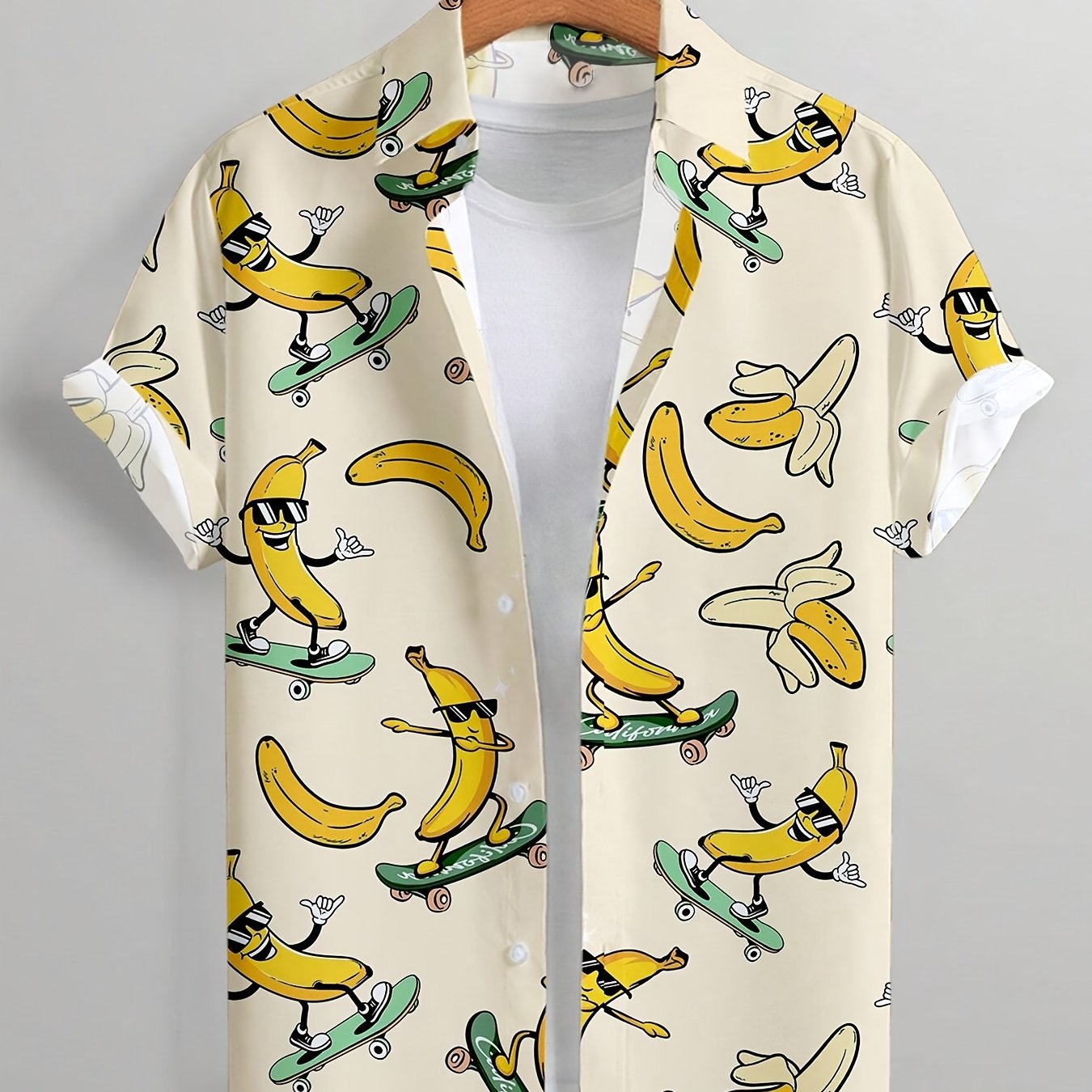 Herren Kurzarmhemd mit witzigem Bananen-Skateboard-Print – Freizeit, Festival, Statement