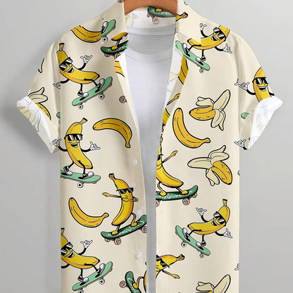 Herren Kurzarmhemd mit witzigem Bananen-Skateboard-Print – Freizeit, Festival, Statement
