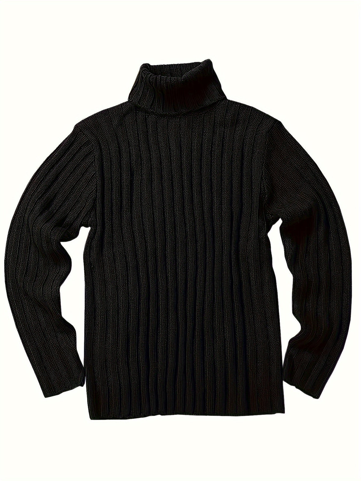 Herren Rollkragenpullover, grob gestrickt, Rippmuster, Schwarz