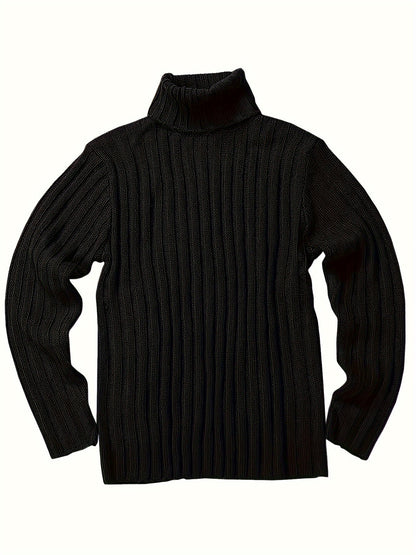 Herren Rollkragenpullover, grob gestrickt, Rippmuster, Schwarz