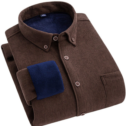 Herren Cordhemd mit Fleecefutter, Langarm, Button-Down-Kragen