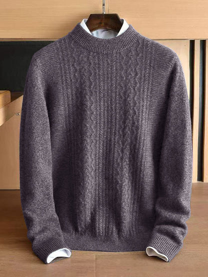 Herren Mockneck Pullover Feinstrick Zopfmuster