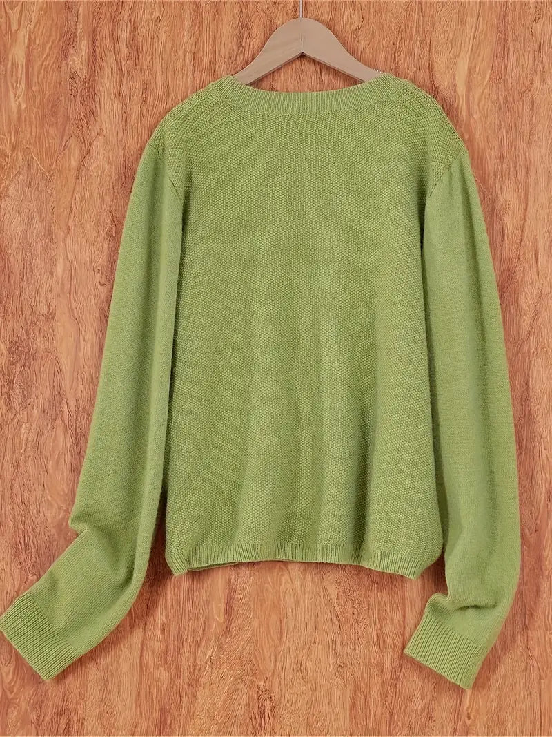 Damen Strick Cardigan Rundhals Langarm Strickjacke mit Knöpfen und Brusttasche