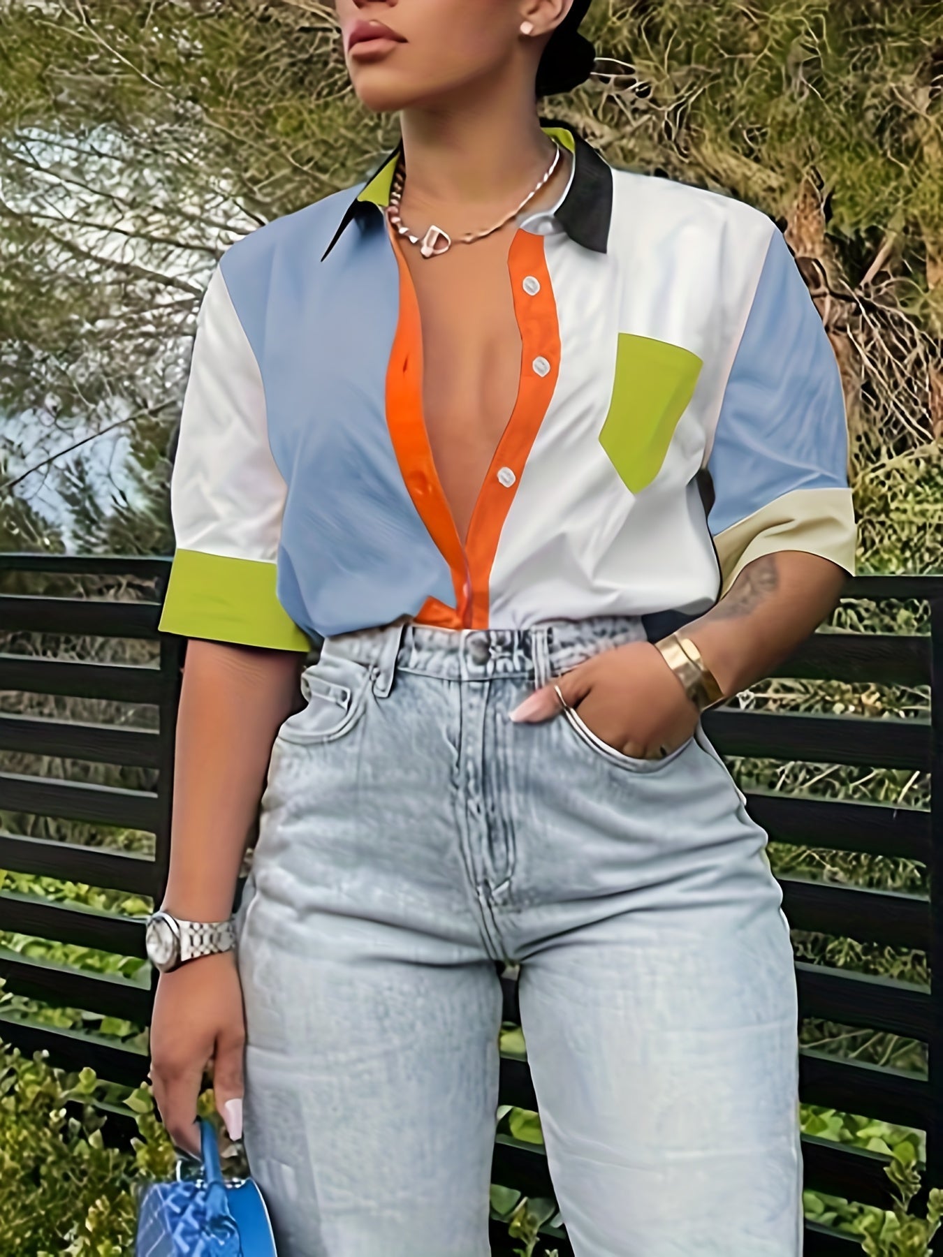 Damen Modernes Button-Up Hemd mit Kontrastdetails – Stilvolles Freizeit- und Büro-Outfit