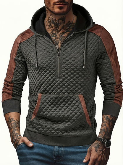Herren Hoodie mit Steppmuster und Kontrastärmeln Reißverschluss Kapuzenpullover