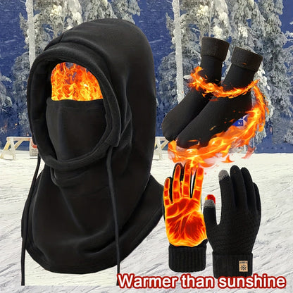 Winter Set Balaclava Handschuhe Socken Fleece Schwarz Unisex