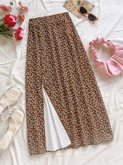 Damen Midirock mit Blumenmuster und Schlitz – Eleganter Freizeit- und Alltagsrock