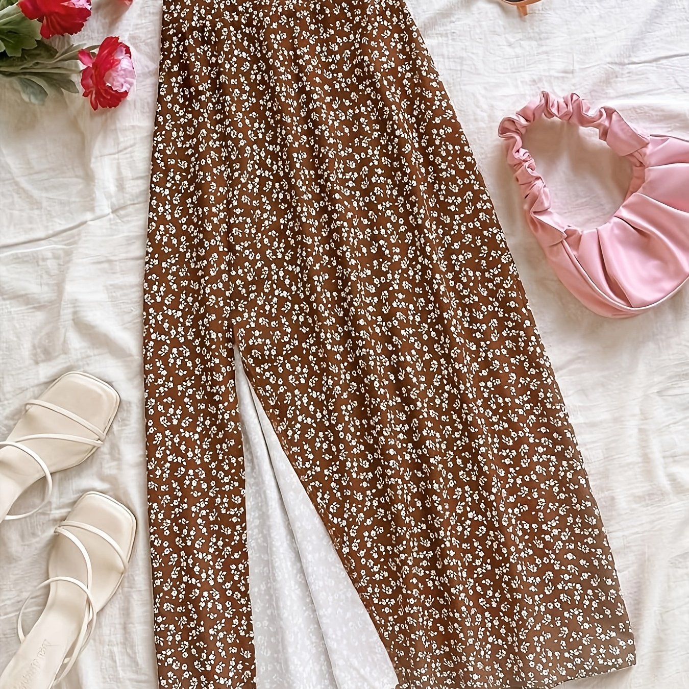 Damen Midirock mit Blumenmuster und Schlitz – Eleganter Freizeit- und Alltagsrock