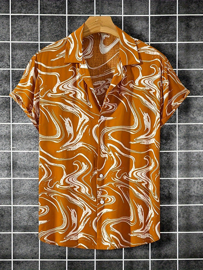 Herren Kurzarm Resorthemd mit Marmor-Muster – Modisches Freizeitshirt für Urlaub und Sommer