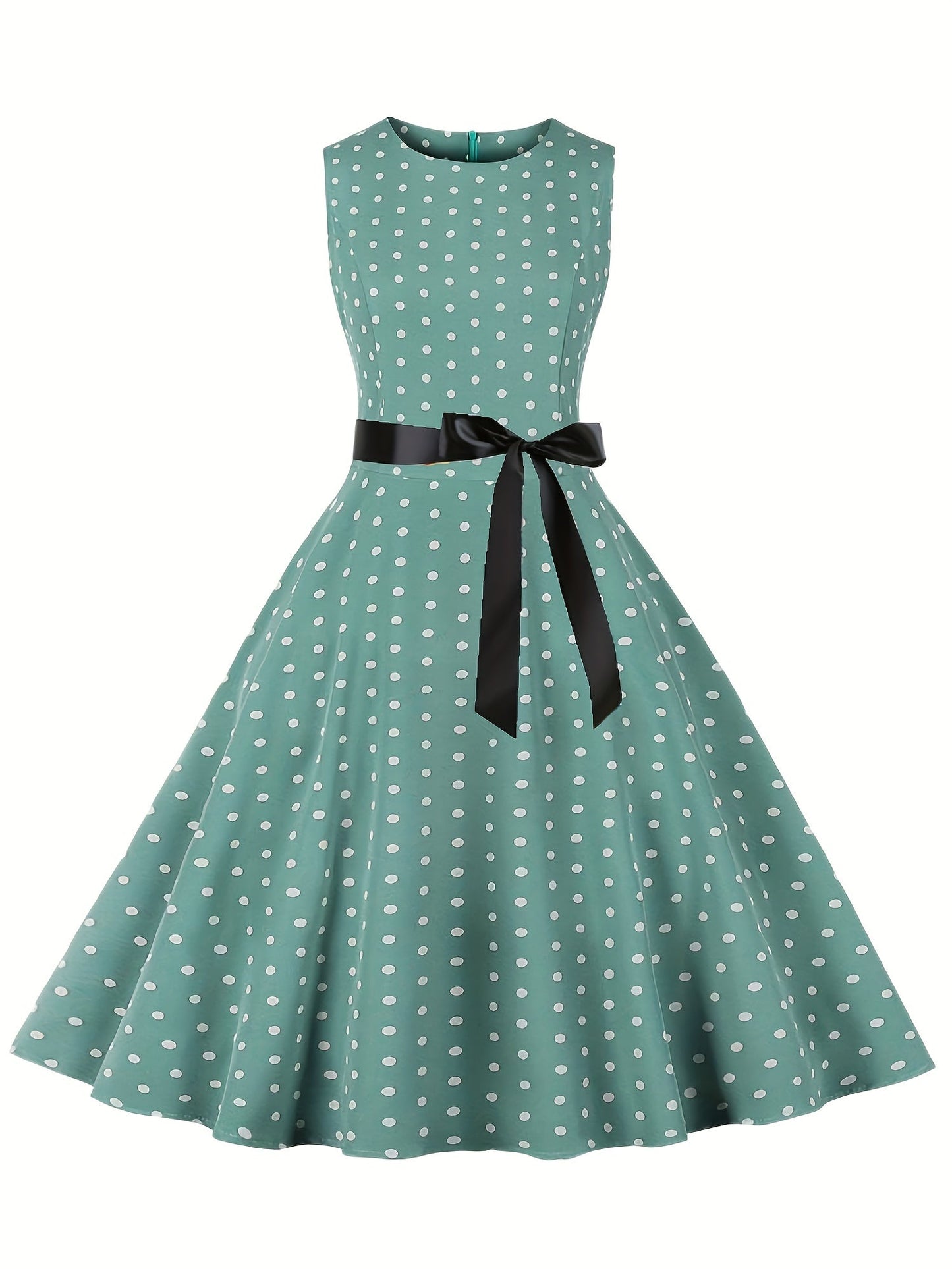 Damen Vintage Polka Dot Rockabilly Kleid mit Gürtel – Elegantes Retro Partykleid