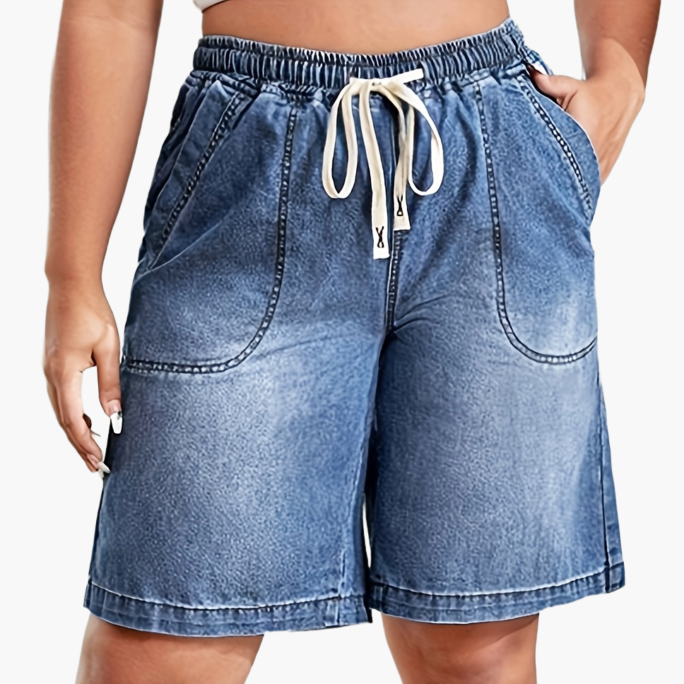 Damen Bermuda Jeansshorts mit Kordelzug – Lässiger Freizeitstil