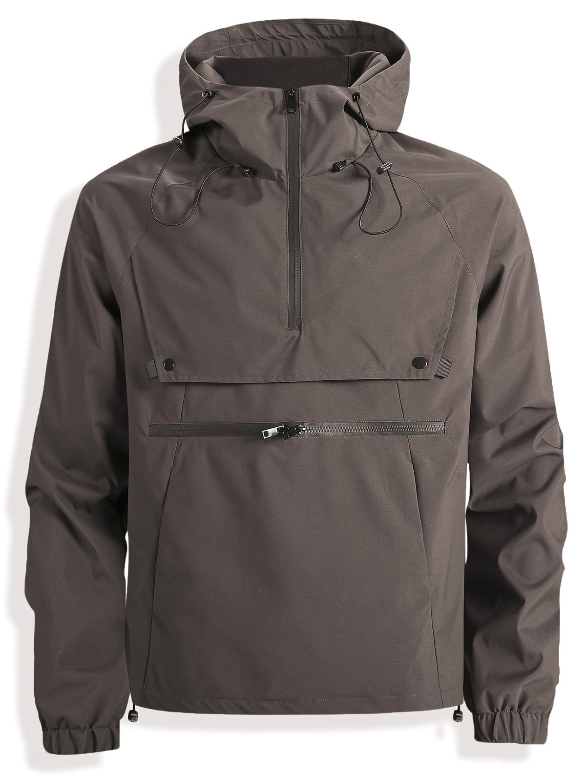 Herren Anorak Jacke mit Kapuze und Reißverschlusstasche Braun