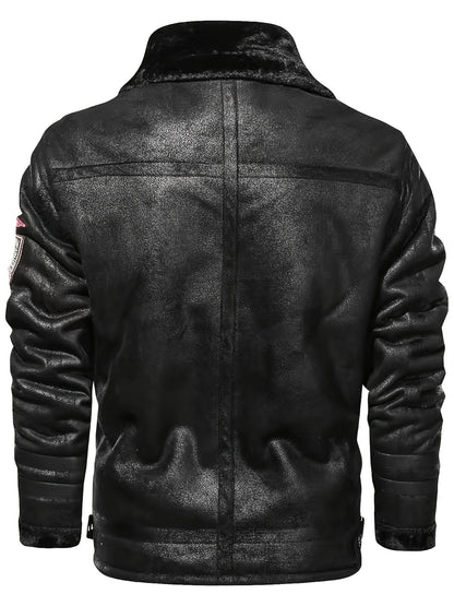 Herren Jacke mit Kunstfellkragen und Reißverschluss – Pilotenstil, Braun/Schwarz
