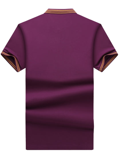 Herren Poloshirt mit gestreiftem Kragen und sportlichem Wappen – Klassischer Freizeitstil